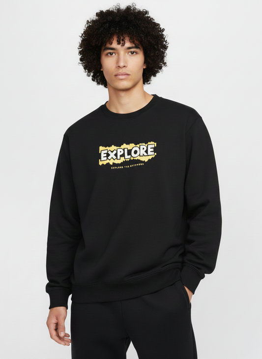 Hem & Haw Men's Black Athleisure Sweatshirt | Baggy Fit | Everyday Comfort