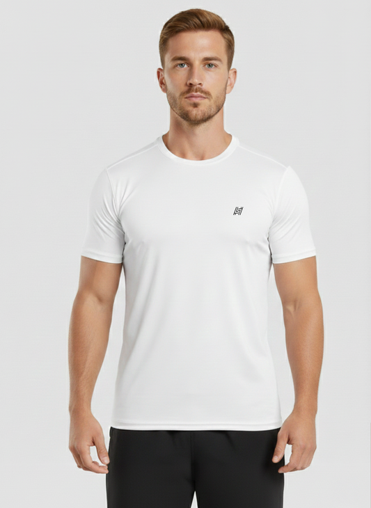 Hem & Haw Men's White Dri-Fit T-Shirt | Quick Dry Gym Wear